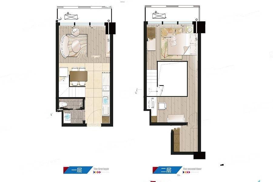 运河领寓loft1室2厅1卫35.4㎡户型图