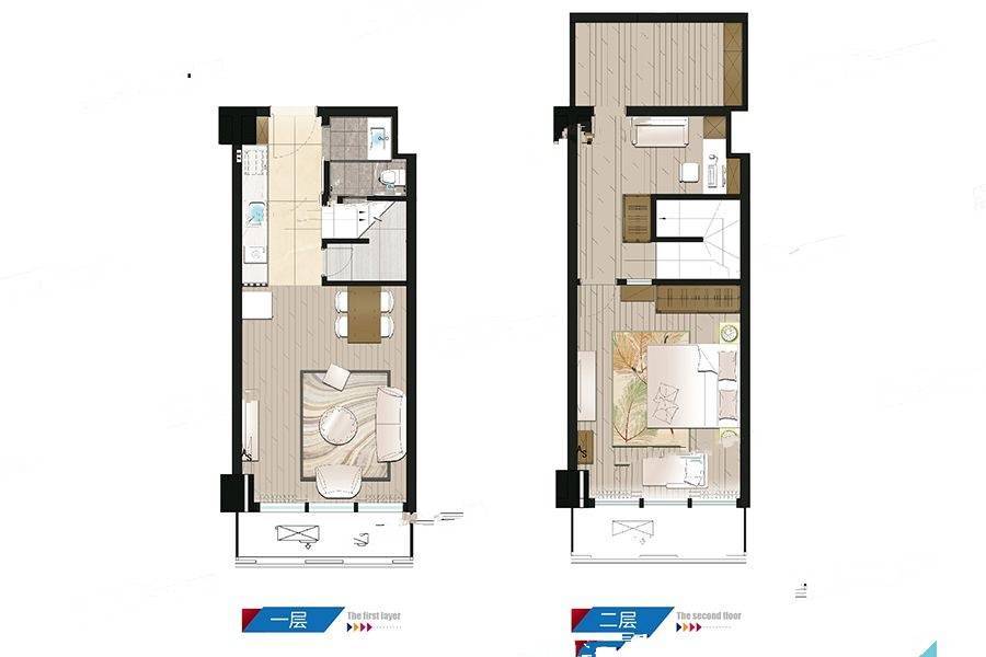 运河领寓loft1室2厅1卫43㎡户型图