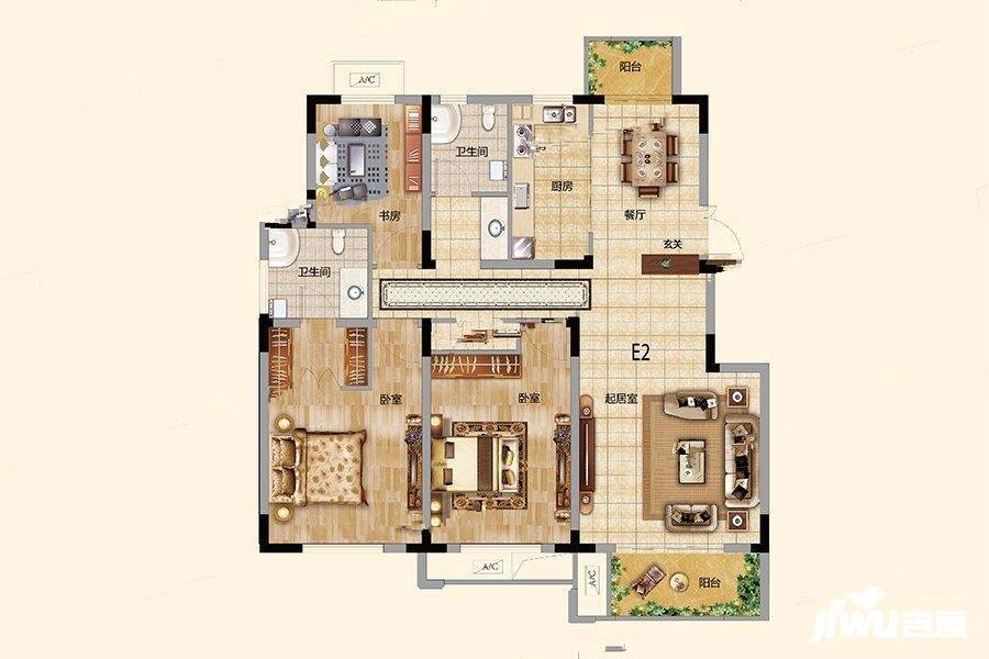 边城香榭里8号3室2厅2卫120㎡户型图