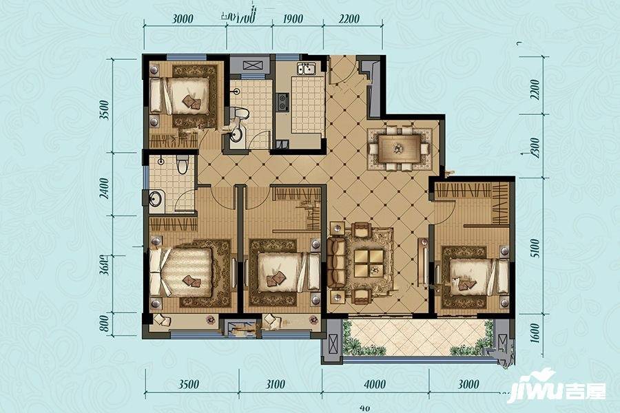 香茗湖1号4室2厅2卫146.7㎡户型图