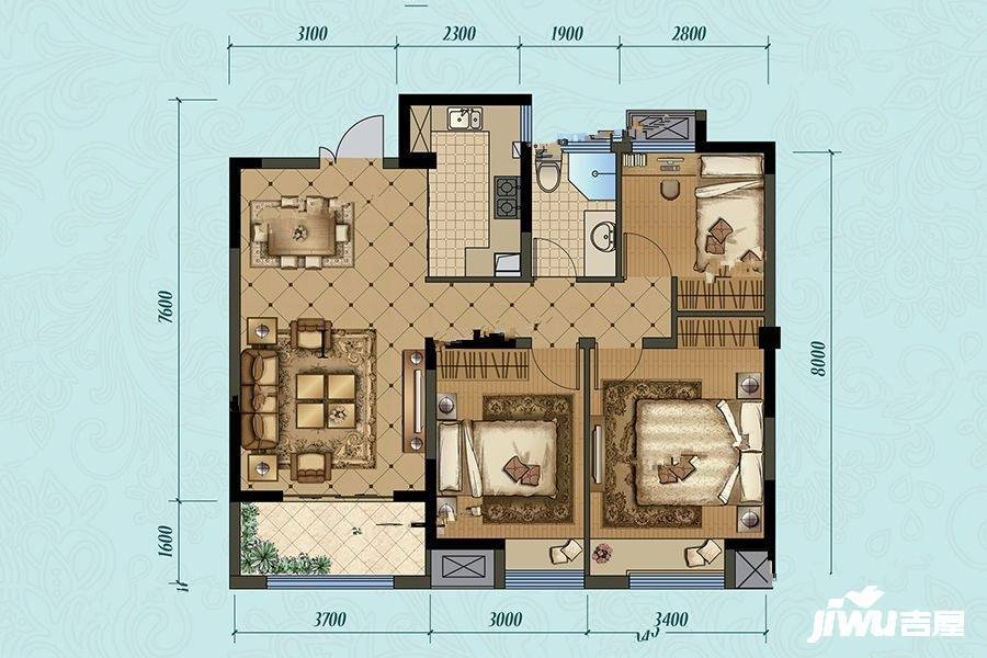 香茗湖1号3室2厅1卫94.9㎡户型图