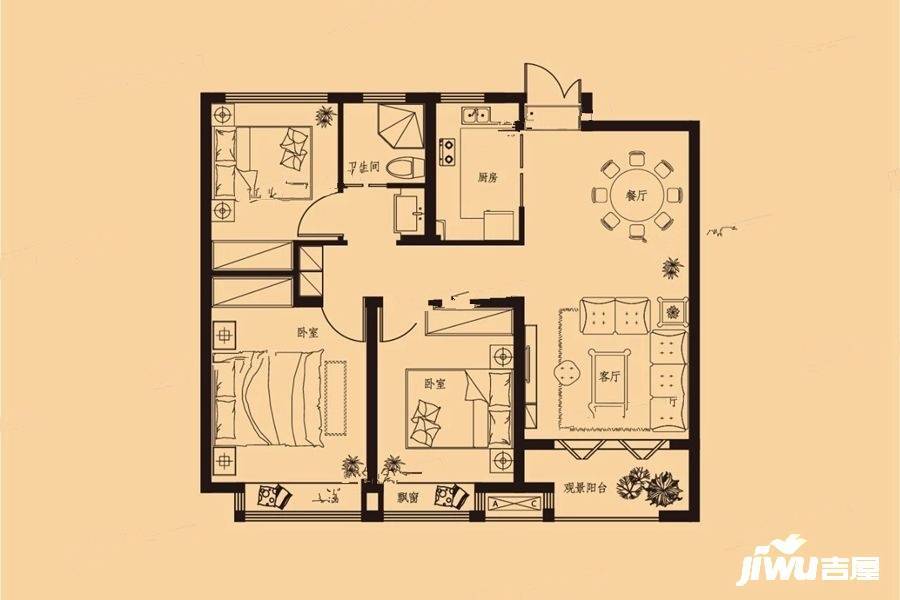 金麟府3室2厅1卫105㎡户型图