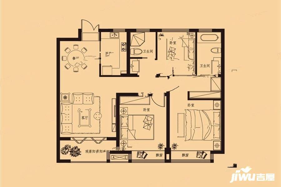 金麟府3室2厅2卫113㎡户型图