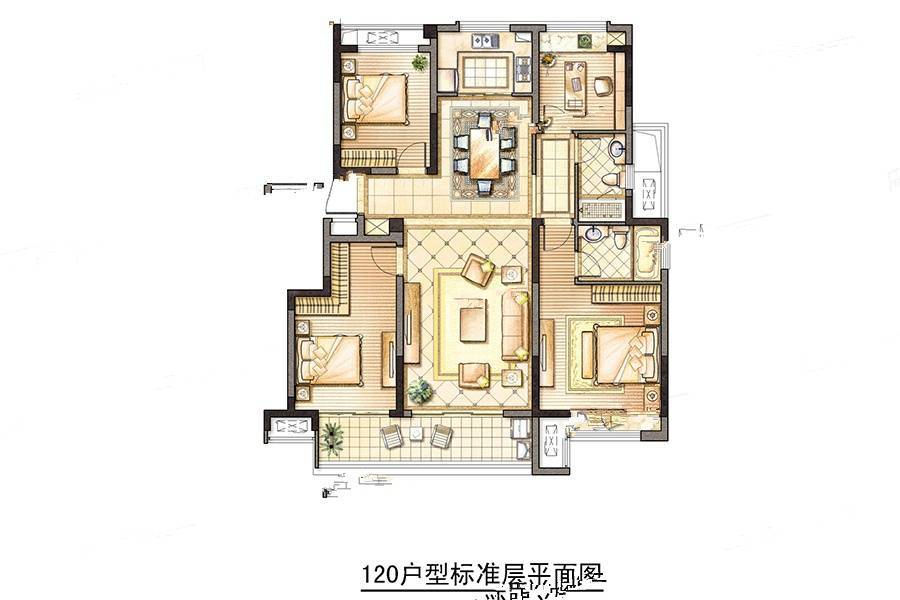 中信泰富锦园4室2厅2卫120㎡户型图