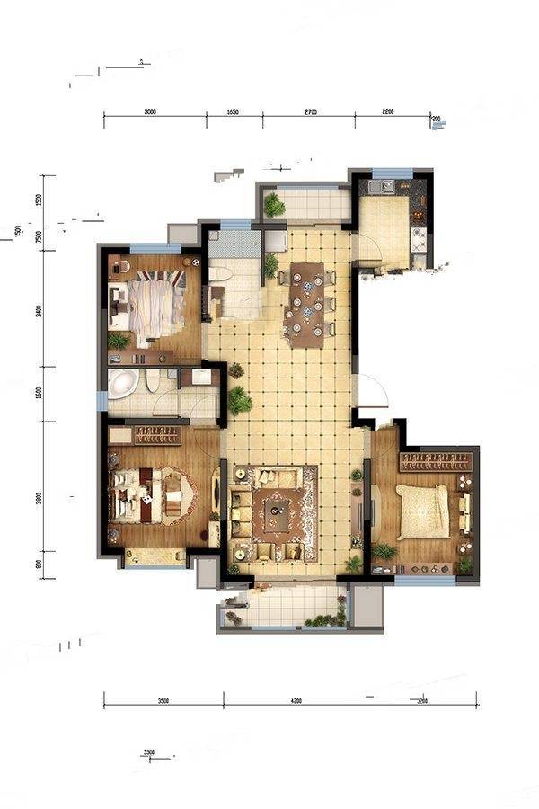 金隅府3室2厅2卫126㎡户型图