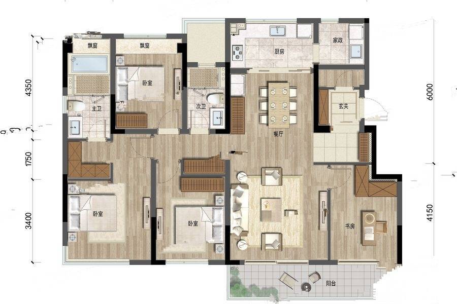 万科溪谷岚湾(商铺)4室2厅2卫139㎡户型图