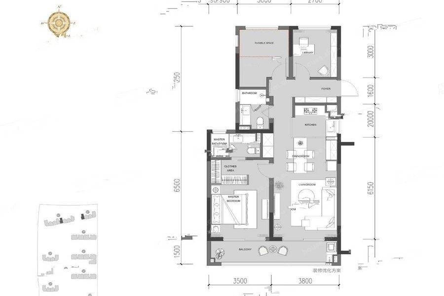 前湾国际社区3室2厅2卫107㎡户型图