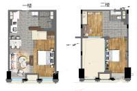 华家池印公馆2室2厅2卫60㎡户型图