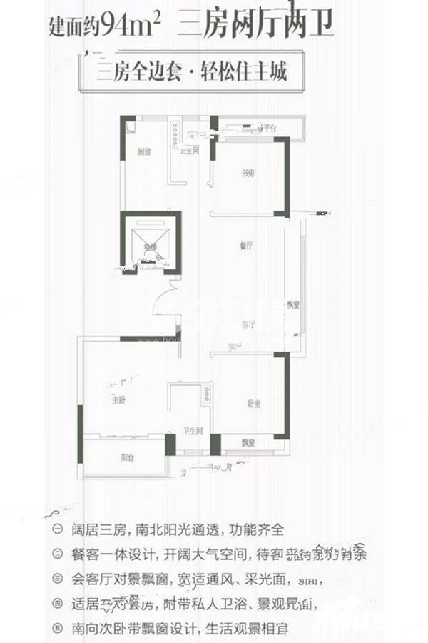 碧桂园金科尚合府3室2厅2卫94㎡户型图