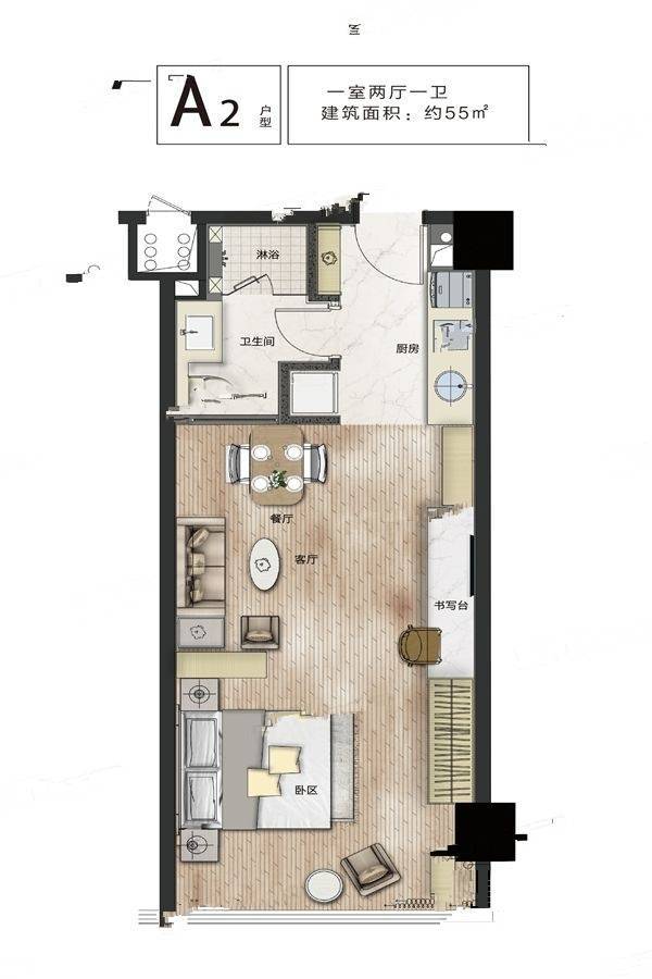 中交财富中心普通住宅55㎡户型图