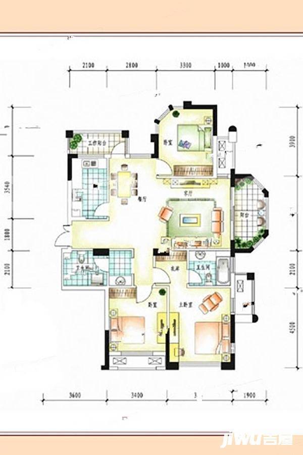 理想康城国际3室2厅2卫128㎡户型图