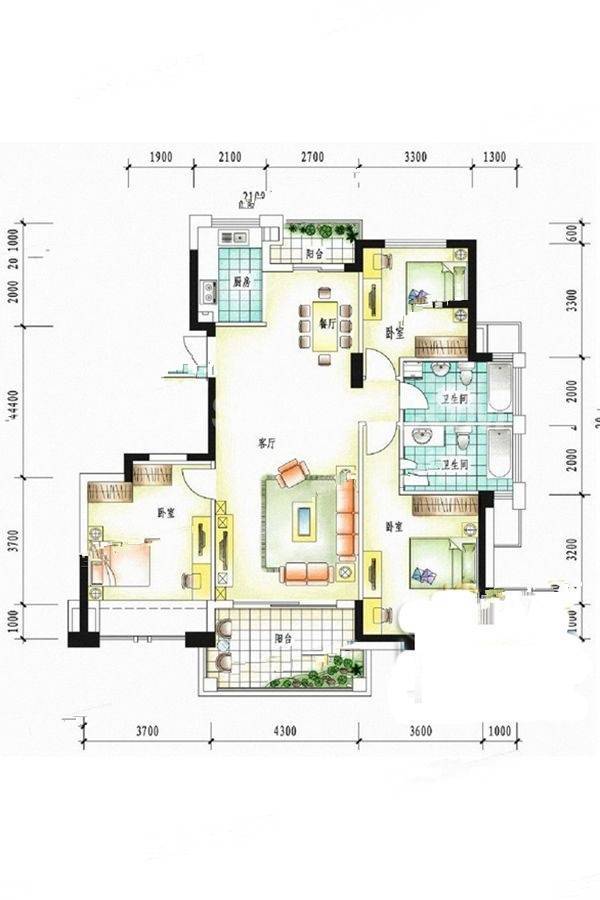 理想康城国际3室2厅2卫140㎡户型图