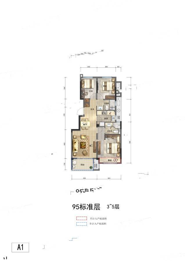 杭州江山风华(北区)3室2厅2卫95㎡户型图