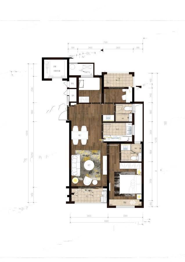 信达东莱府3室2厅2卫89㎡户型图