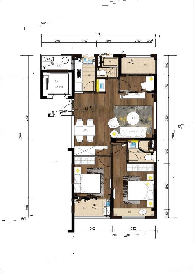 信达东莱府3室2厅2卫89㎡户型图