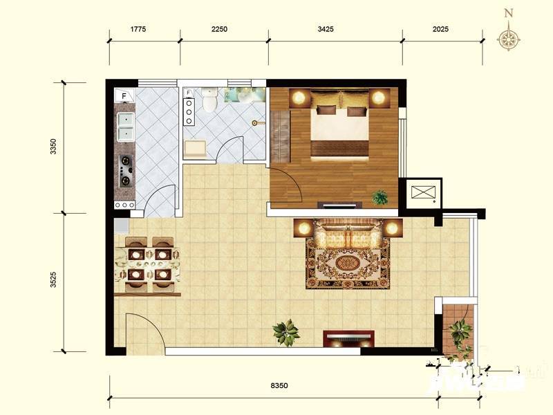 欧逸水岸1室1厅1卫73.2㎡户型图