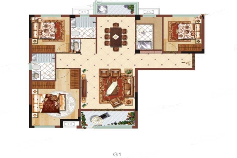 汉水新城中法印象3室2厅2卫115㎡户型图