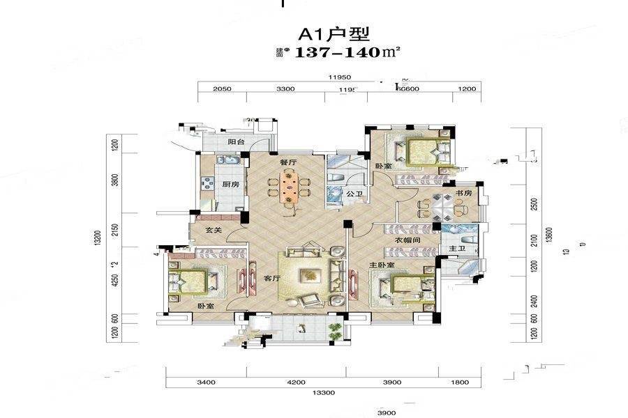 鹏湖湾十二墅4室2厅2卫137㎡户型图