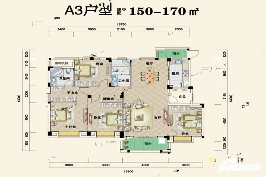 鹏湖湾十二墅4室2厅2卫170㎡户型图