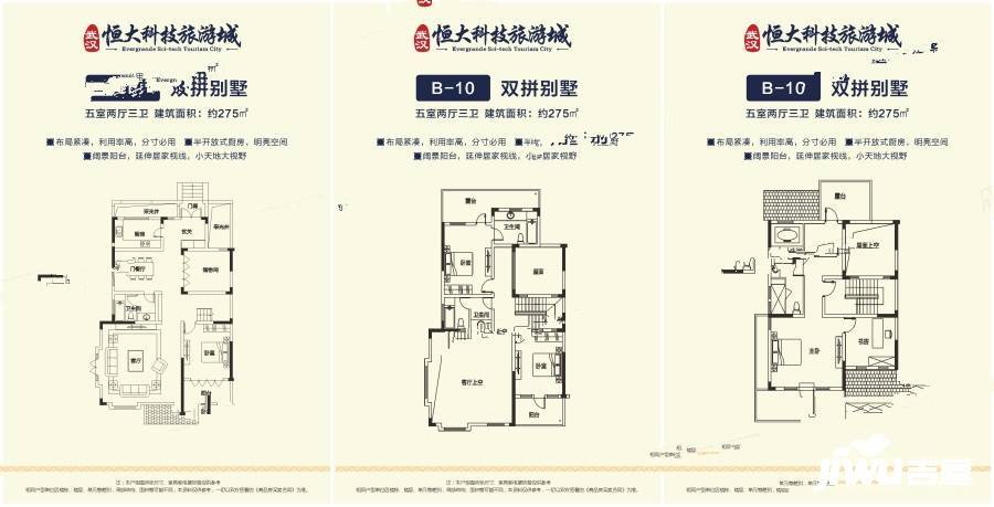 武汉恒大科技旅游城5室2厅3卫275㎡户型图