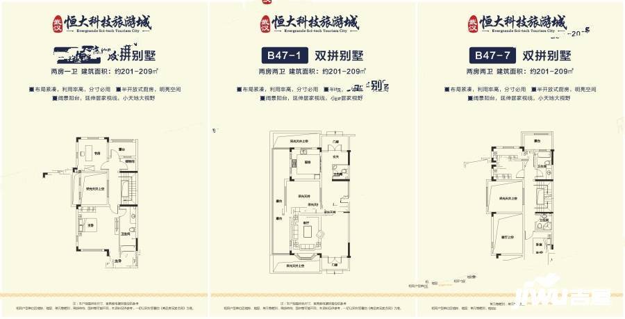 武汉恒大科技旅游城2室2厅2卫201㎡户型图