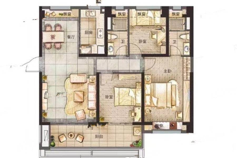 碧桂园莱顿小镇3室2厅2卫128㎡户型图