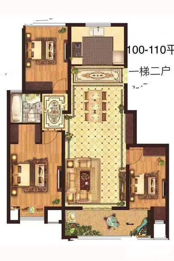 龙城福第3室2厅1卫105㎡户型图