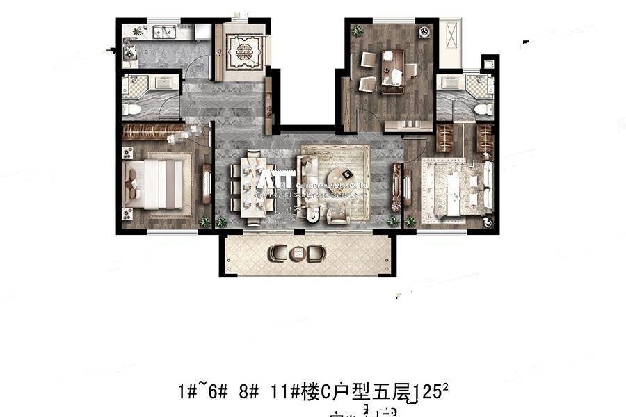 融创敔山桃源3室2厅2卫125㎡户型图