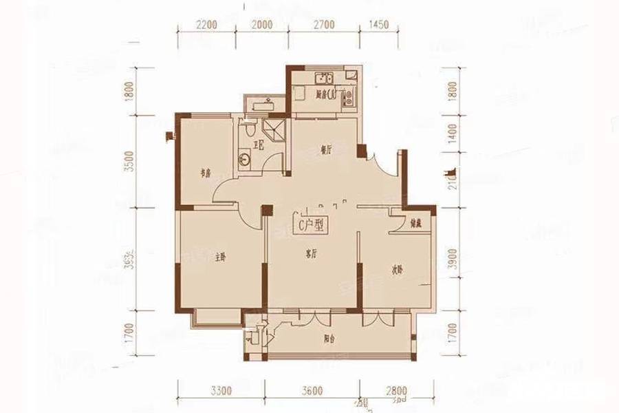 澄泓泓港湾3室2厅1卫93.3㎡户型图