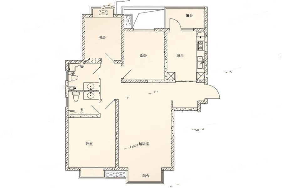 朝阳花园3室2厅2卫129.2㎡户型图