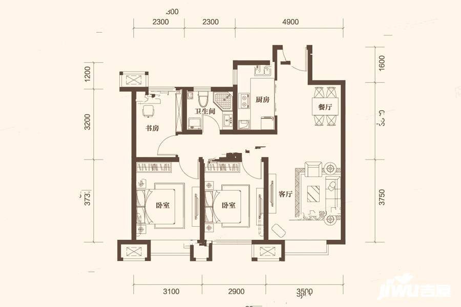 北宁公元3室2厅1卫97㎡户型图