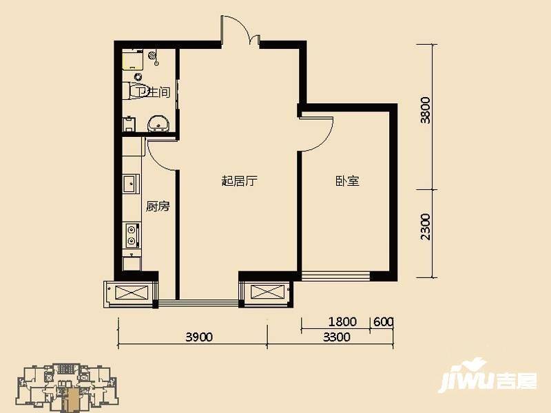 状元城1室1厅1卫55.9㎡户型图