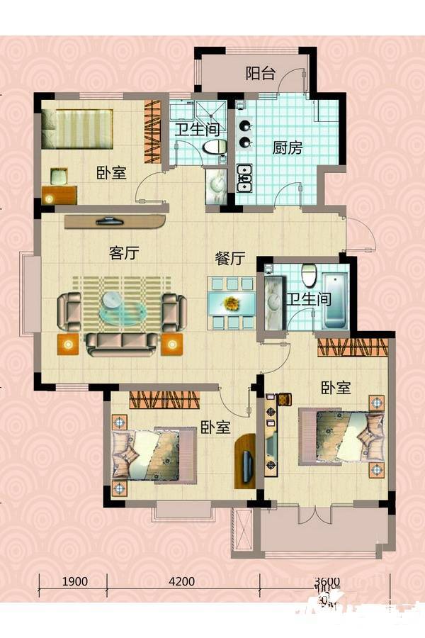 天津海棠湾花园3室2厅2卫125㎡户型图