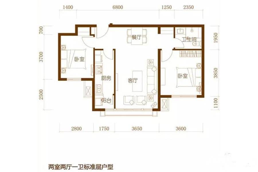 蓟县祥和家园2室2厅1卫85.6㎡户型图