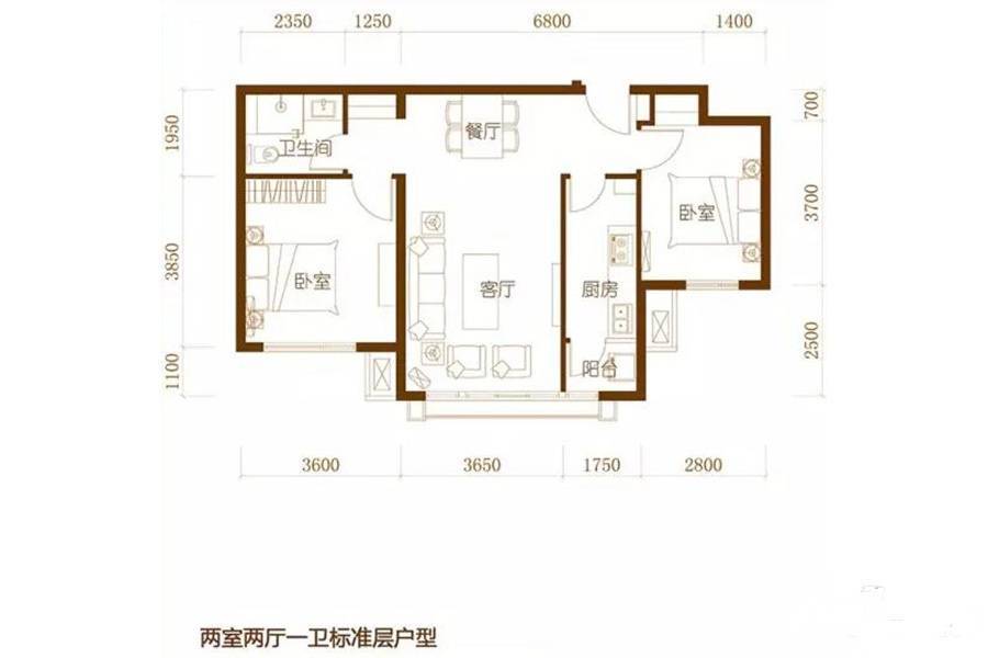 蓟县祥和家园2室2厅1卫85.6㎡户型图