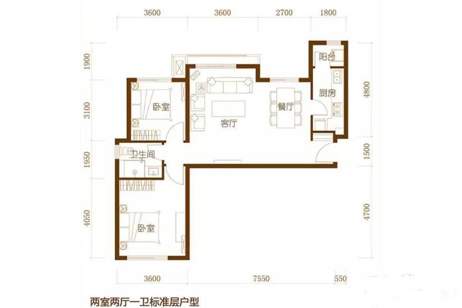 蓟县祥和家园2室2厅1卫88.3㎡户型图