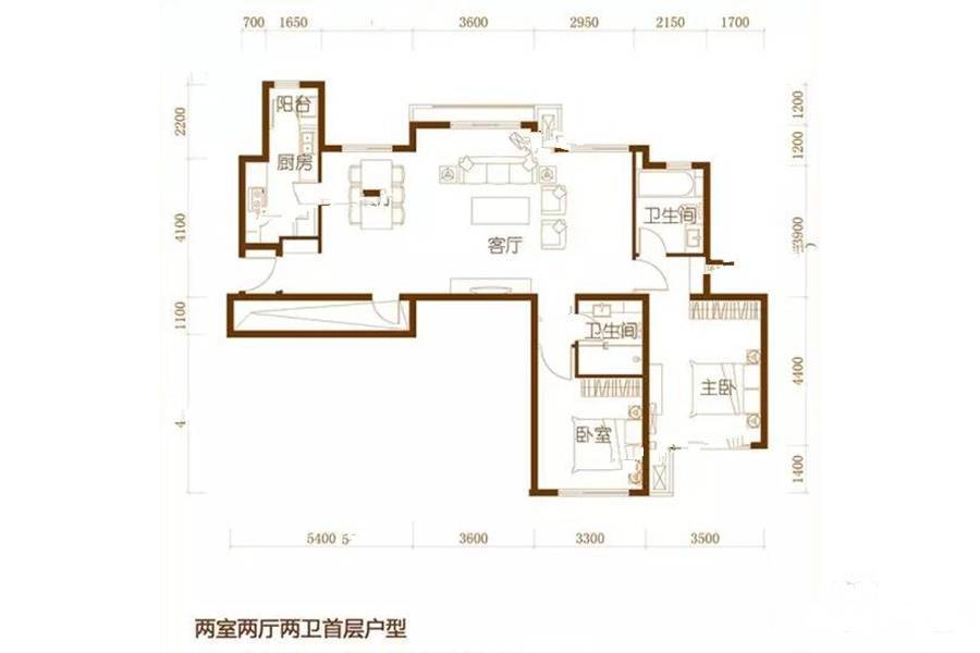 蓟县祥和家园2室2厅2卫130㎡户型图