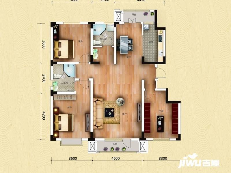 天津海棠湾花园2室2厅1卫88㎡户型图