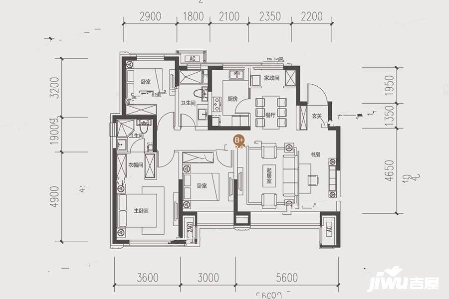 远洋未来城3室2厅2卫126㎡户型图