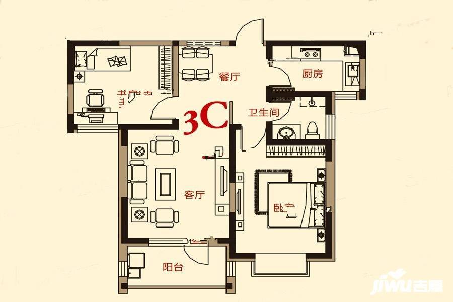 南池御都2室2厅1卫94.8㎡户型图