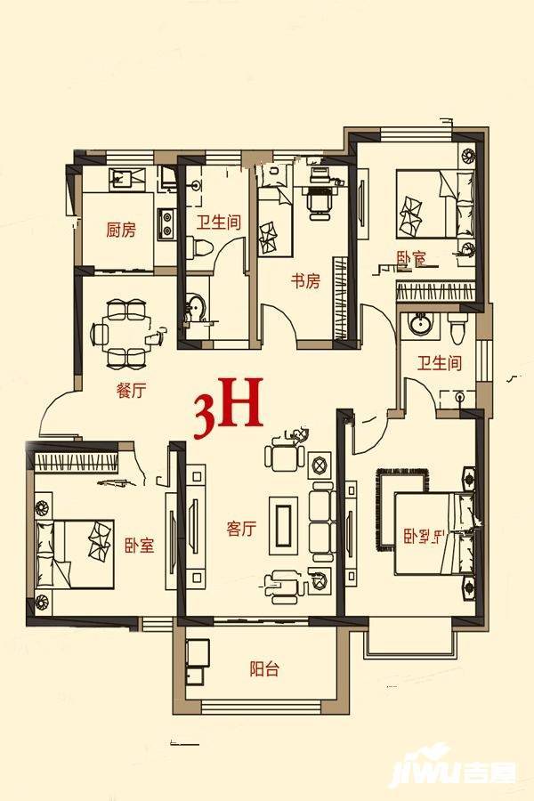 南池御都4室2厅2卫146.3㎡户型图