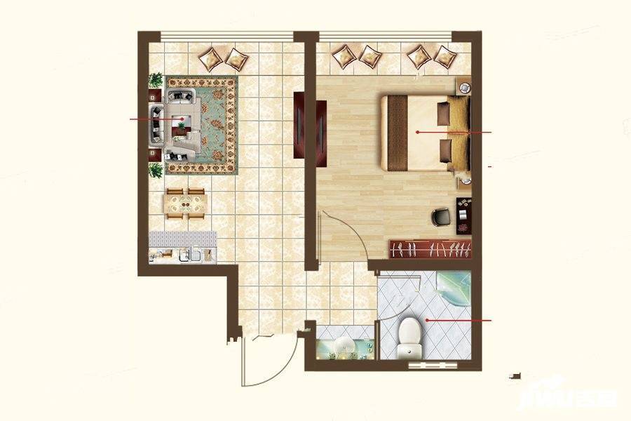 九巨龙玺悦公馆1室1厅1卫43㎡户型图