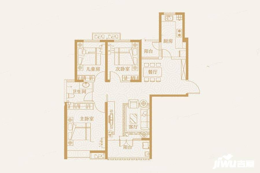 冠鲁明德华府3室2厅1卫118㎡户型图