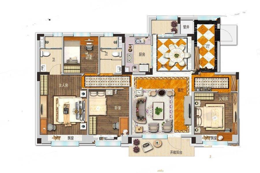 碧桂园翡翠华府4室2厅2卫140㎡户型图