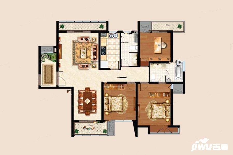 公园壹号3室2厅2卫155㎡户型图