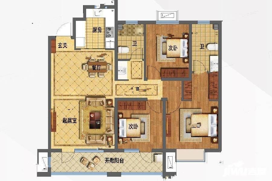 涌鸿观澜3室2厅2卫130㎡户型图