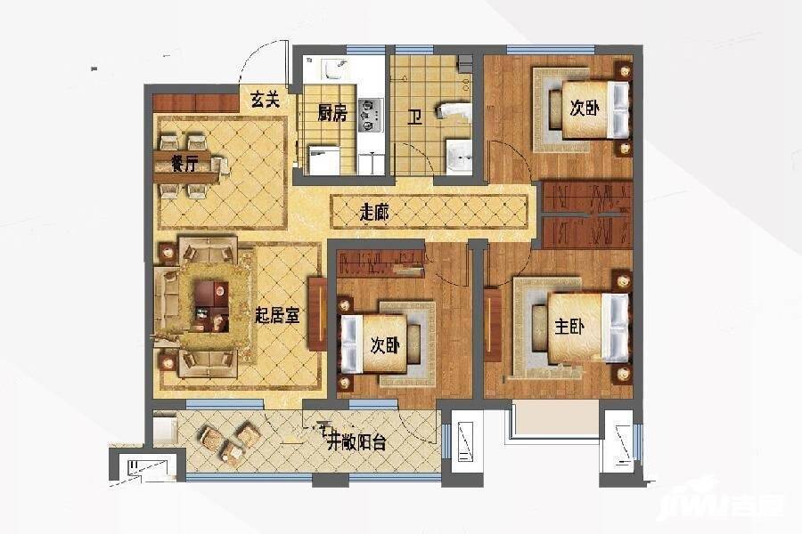 涌鸿观澜3室2厅1卫115㎡户型图