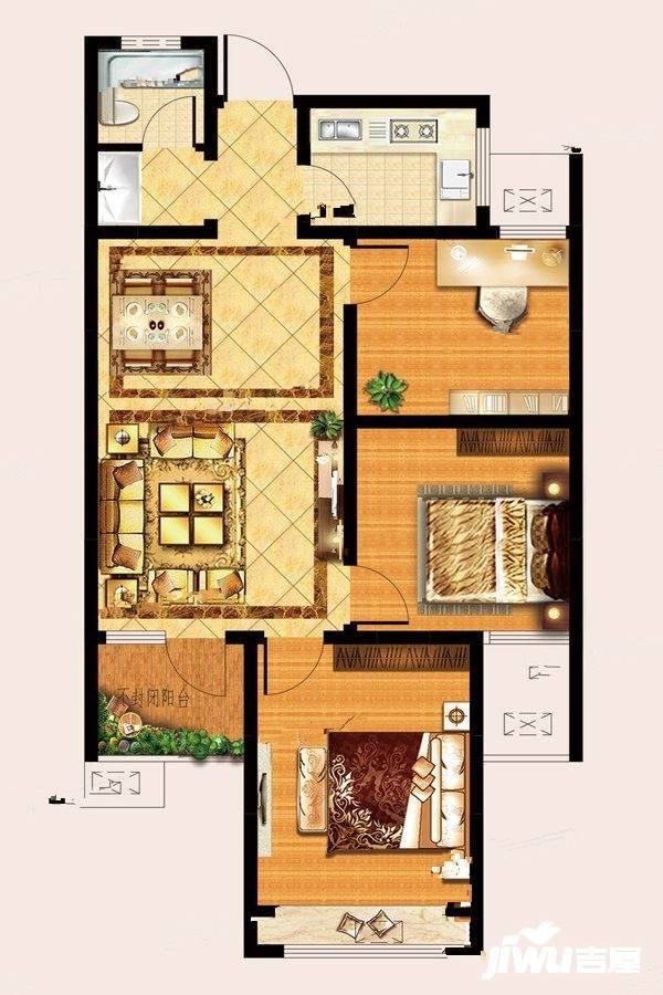 九巨龙孝养城御园3室2厅1卫98㎡户型图