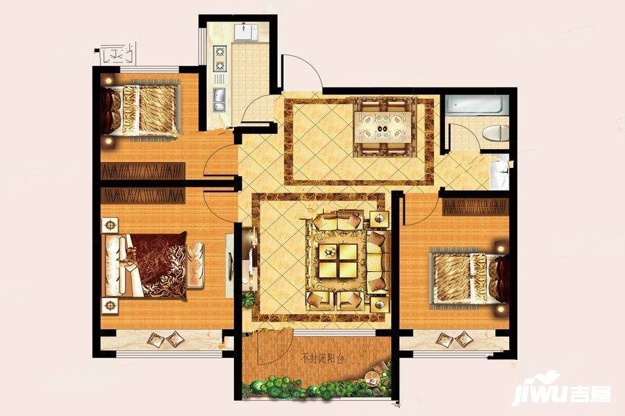 九巨龙孝养城御园3室2厅1卫108㎡户型图