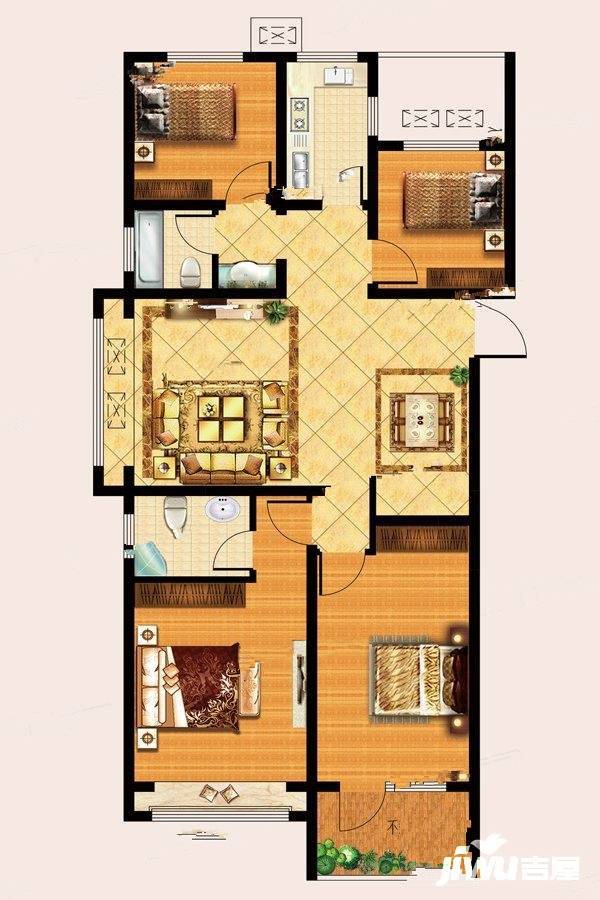 九巨龙孝养城御园4室2厅2卫136㎡户型图